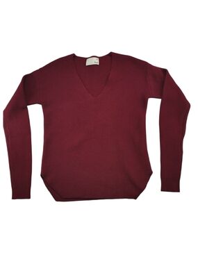Wilfred Free Women XS Burgundy 100% Wool V Neck Knit Sweater Minimal